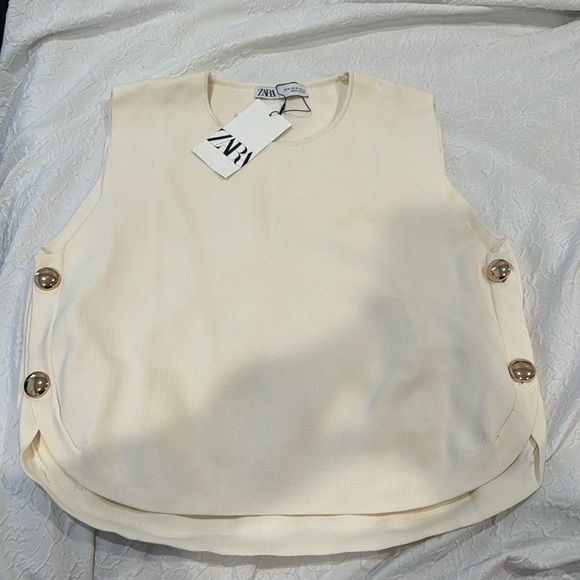 ZARA Knit Top with Gold Buttons *NWT* - Picture 4 of 7
